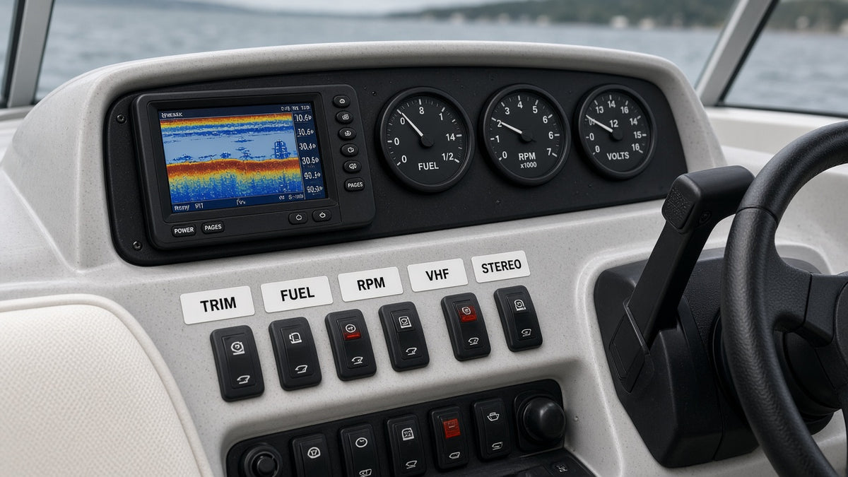 Custom dashboard labels on a boat console