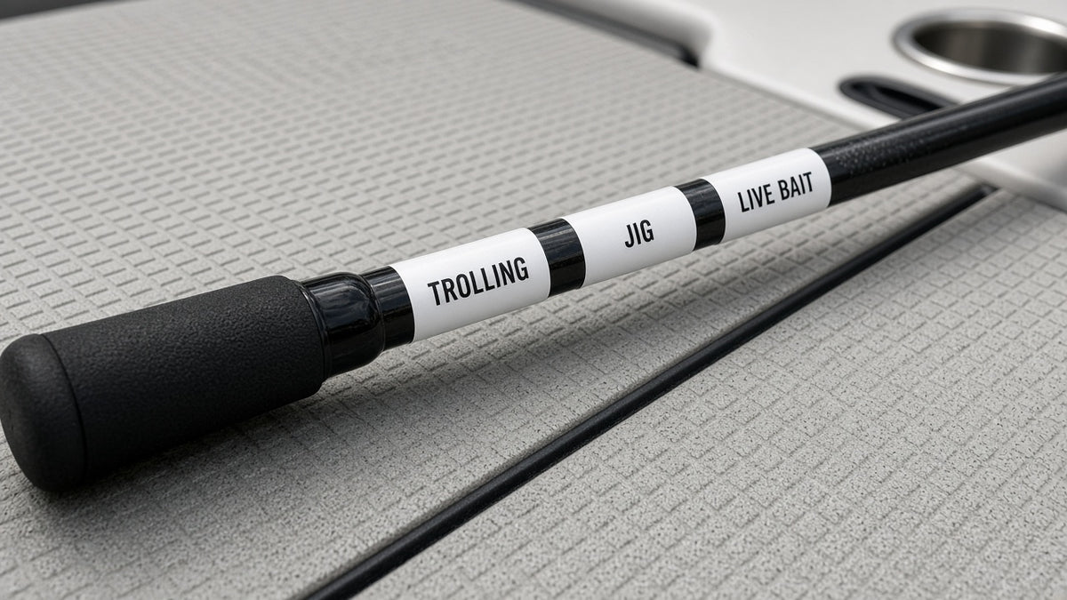 Custom name labels on fishing rods