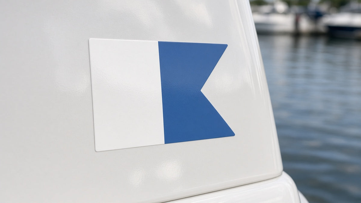 Alfa signal flag decal on a boat console