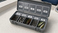 Custom vinyl labels on a tackle box
