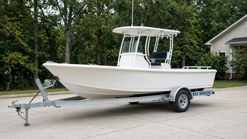 Boat trailer with SEA BREEZE vinyl name decal