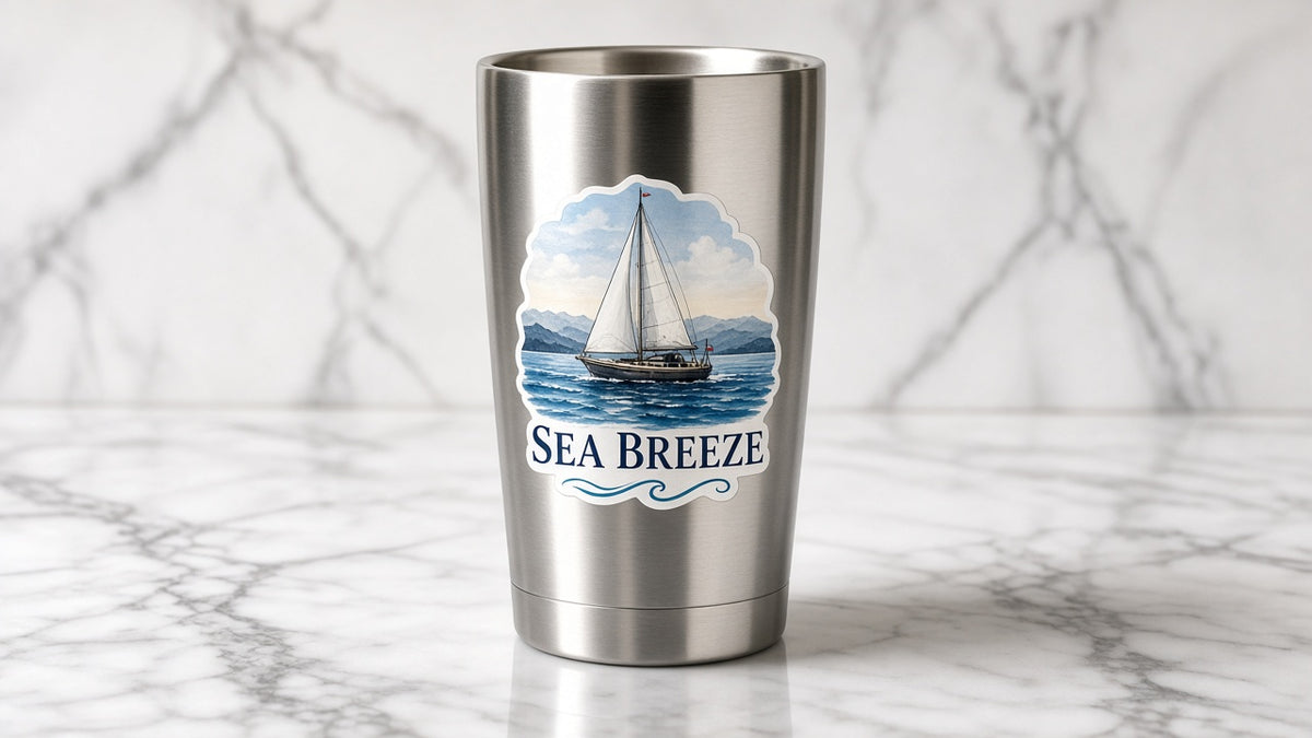 Custom vinyl decals on tumblers and drinkware