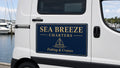 Custom magnetic boat name sign on a vehicle door